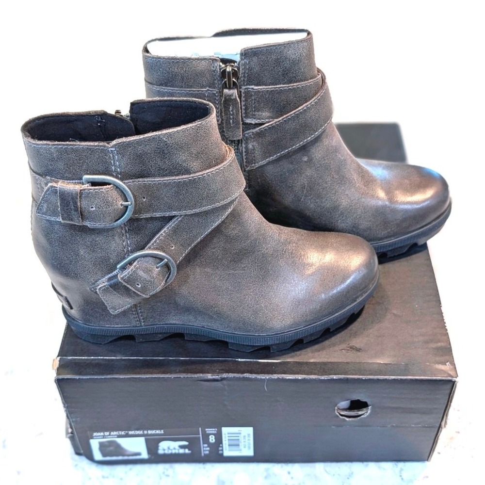 Sorel Joan of Arctic Wedge II Boots Womens 8 Quarry Grey Waterproof Leather
